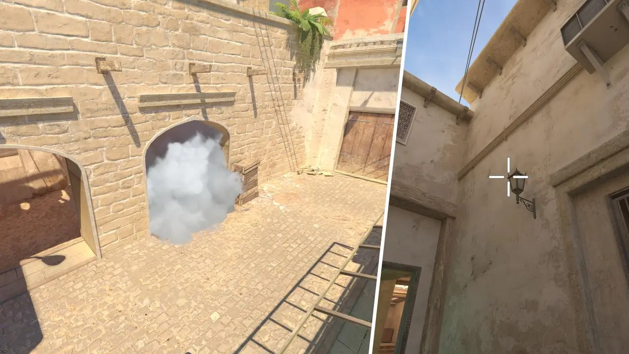 Mirage Left Arch from Back Alley Smoke CSNADES.gg Counter Strike